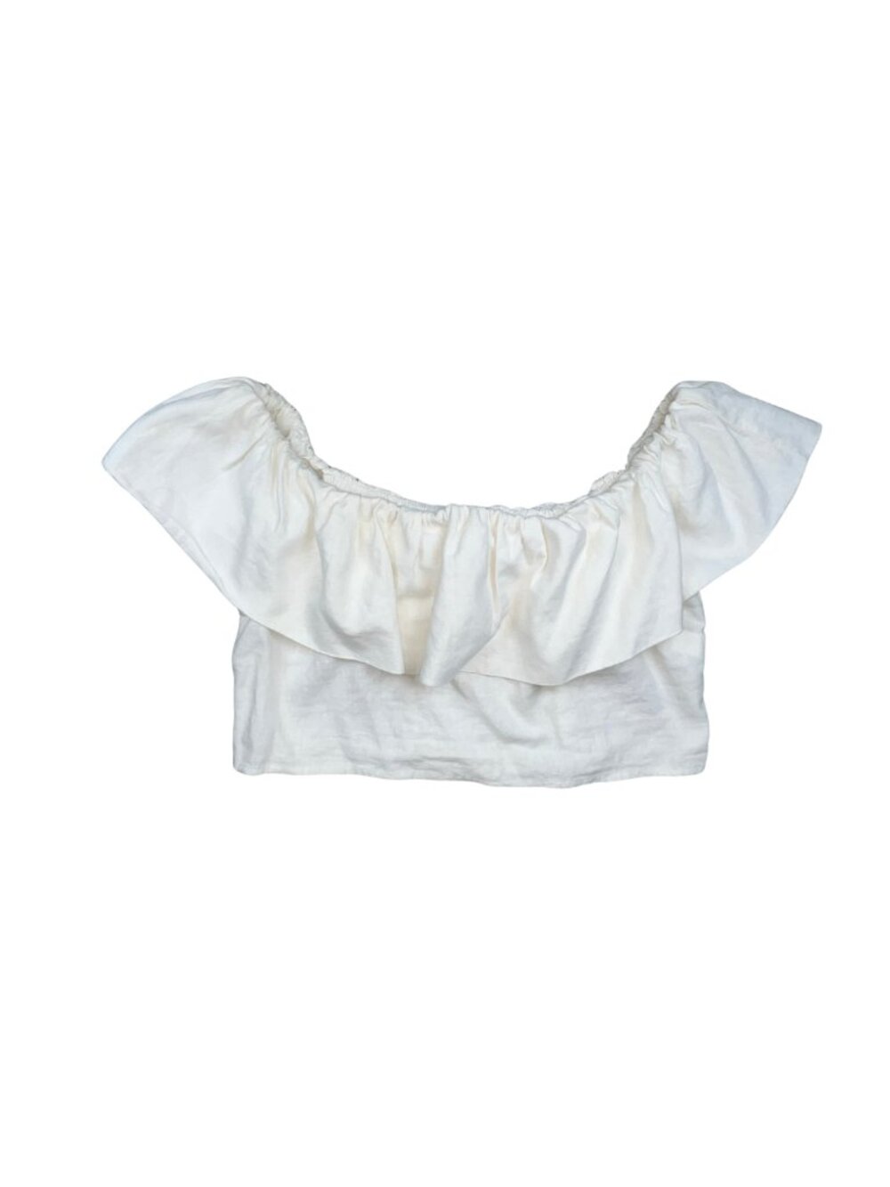 A New Day Linen Blend Off Shoulder Ruffle Crop Top White Size Large